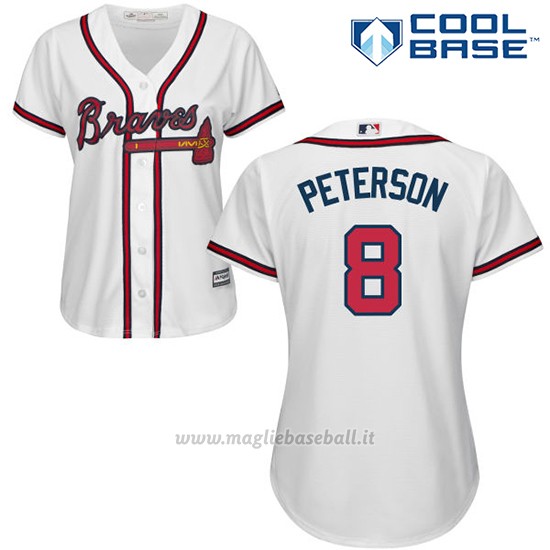 Maglia Baseball Donna Atlanta Braves 8 Jace Peterson Bianco Autentico Collezione Cool Base